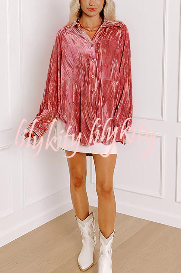 Solid Color Velvet Light-sensitive Drape Loose Shirt
