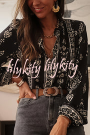 Unique Print Long-Sleeved Button-Up Elegant Shirt