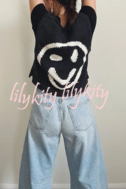 Always Happy Face Knit Unique Pattern Versatile Loose Tank Top