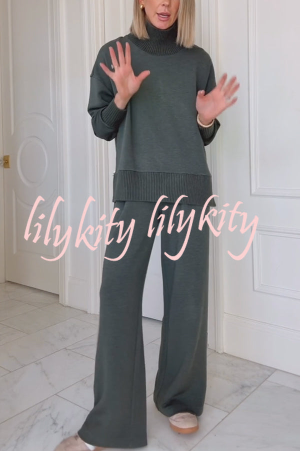 Barker High-Neck Long Sleeve Side Zipper Sweatshirt and Elastic Waist Pocketed Loose Pants Set