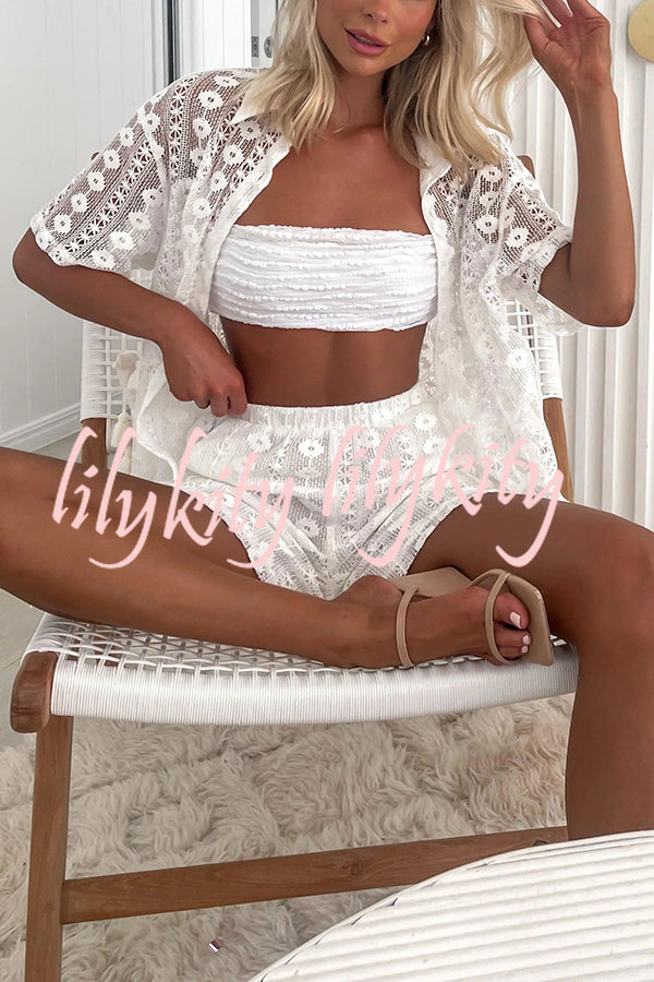 The Sun Is Just Right Floral Lace Short Sleeve Loose Shirt