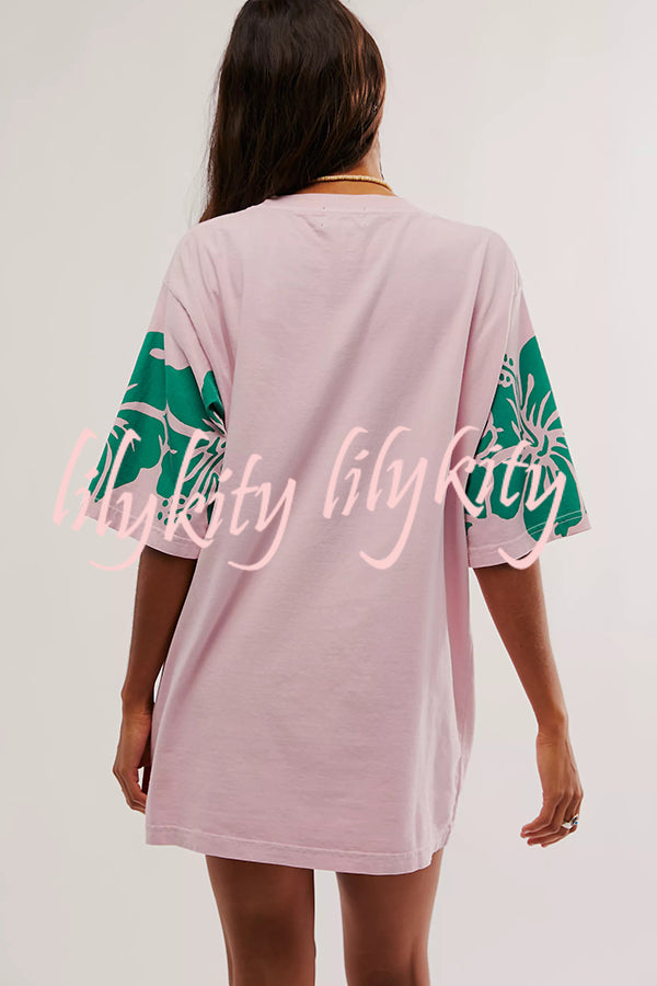 Floral Print Loose Round Neck Short Sleeve T-shirt