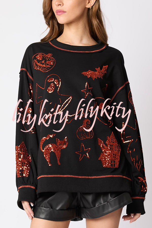 Halloween Graffiti Sequined Loose Casual Sweatshirt