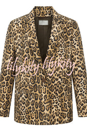 Catwalk Leopard Single Button Long Sleeve Pocketed Lapel Boyfriend Blazer
