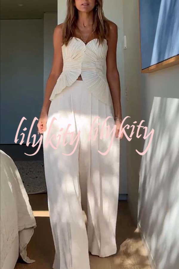Show Exquisiteness Satin Pleated Heart-shaped Off Shoulder Halter Tank
