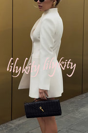 Kayleen Stand V-neck Decorative Metal Button Long Sleeve Pocket Blazer Mini Dress