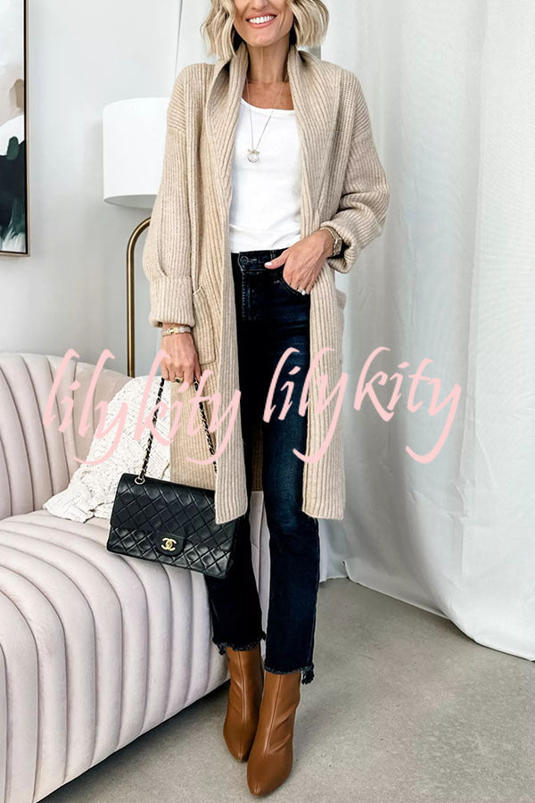 Fall Harvest Knit Lapel Pocketed Duster Cardigan