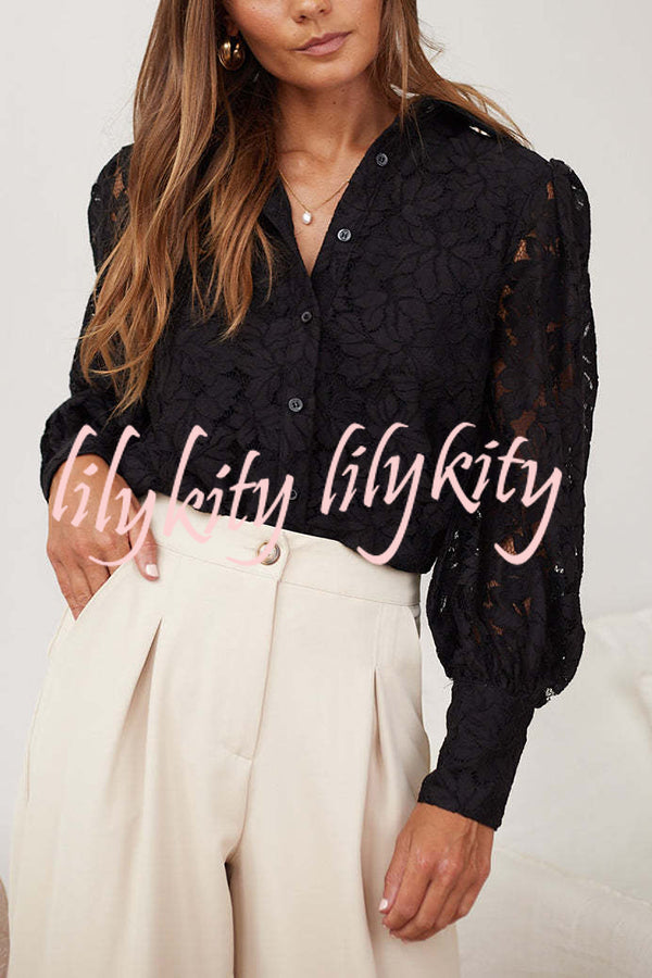 Sexy Hollow Lapel Casual Lace Shirt Top