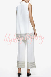 Simple But Not Simple Sequin Trim High Neck Sleeveless A-line Top