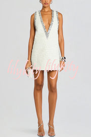 Cocktail Charm Sequin Colorblock Trim V-neck Sleeveless A-line Mini Dress