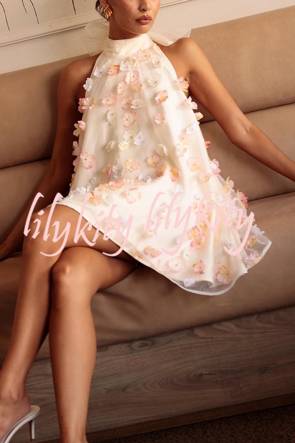 Sweet Floral Embellished Sleeveless Mini Dress