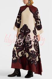 Unique Ethnic Print V-neck Long-sleeved Loose Dress