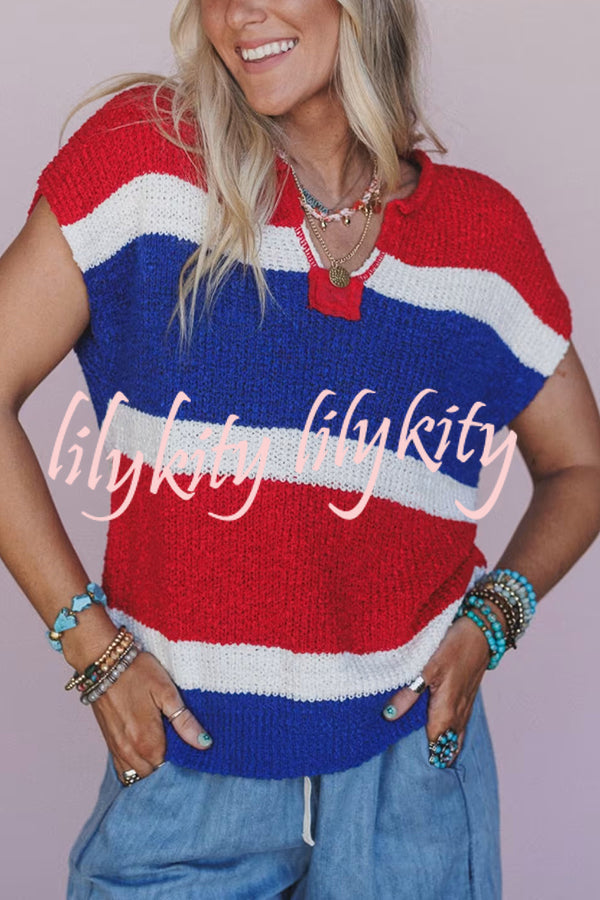 Independence Day Colorway Sleeveless Casual Knitted Sweater