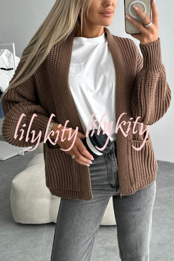 Solid Color V-neck Long-sleeved Casual Knitted Cardigan