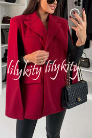 Only with Me Button Up Cape Sleeve Lapel Loose Blazer