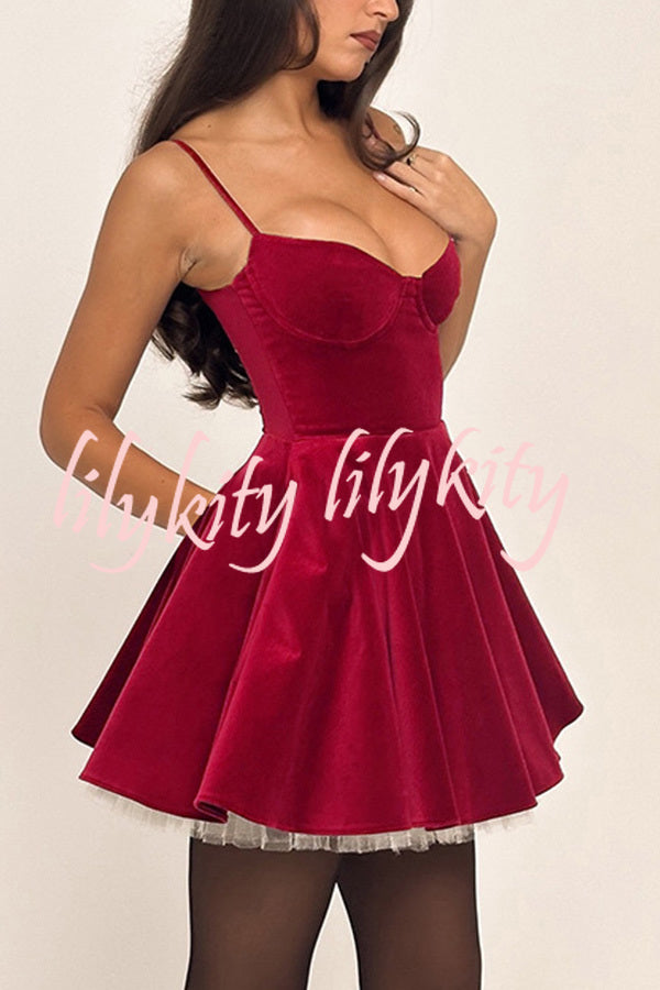 Year-end Dance Velvet Tulle Patchwork Sweetheart Neck Slip Mini Dress