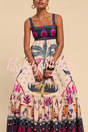 Bohemian Tropical Print Backless Casual Resort Maxi Dress