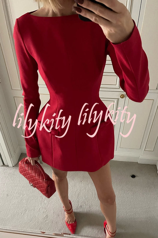 Budding Elegance Bow Detail Boat Neck Long Sleeve Mini Dress