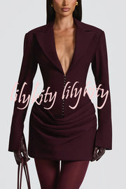 Solid Color Slim-fit V-neck Elegant Draped Formal Mini Dress