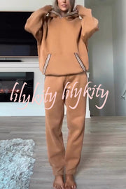 Tasman Braid Trim Kangaroo Pocket Hooded Sweatshirt and Elastic Waist Jogger Pants Set