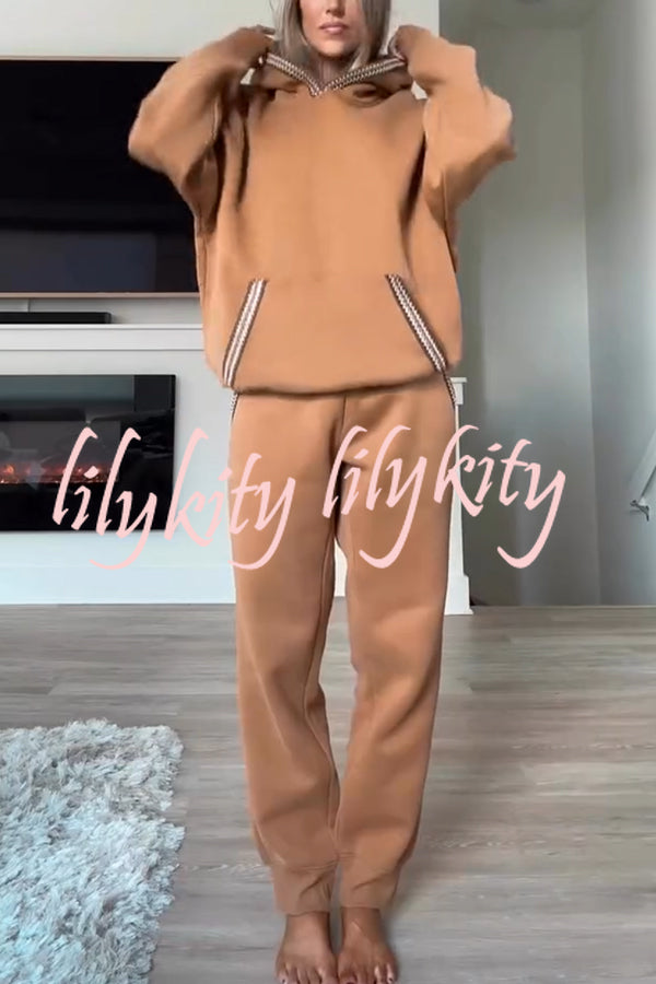 Tasman Braid Trim Kangaroo Pocket Hooded Sweatshirt and Elastic Waist Jogger Pants Set