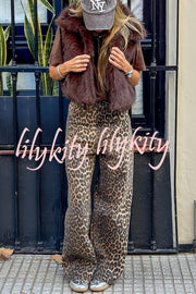 Stylish Collared Sleeveless Short Faux Fur Vest