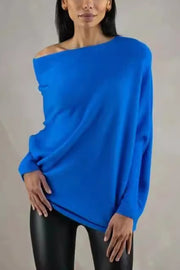 Solid Color Round Neck Long Sleeve Loose Knitted Sweater