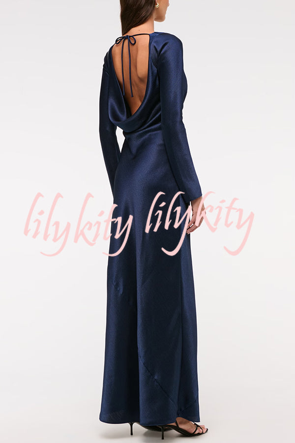 Eternal Event Satin Long Sleeve Cowl Back Slip Maxi Dress