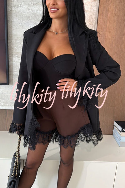 Amazing Items Lace Trim High Rise Elastic Waist Loose Mini Shorts