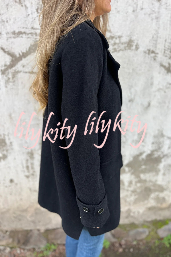 Solid Color Casual Lapel Long Sleeve Loose Woolen Jacket