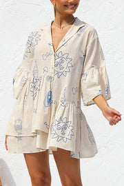 Shelby Unique Print Bell Sleeve Smock Style Tiered Shirt Mini Dress