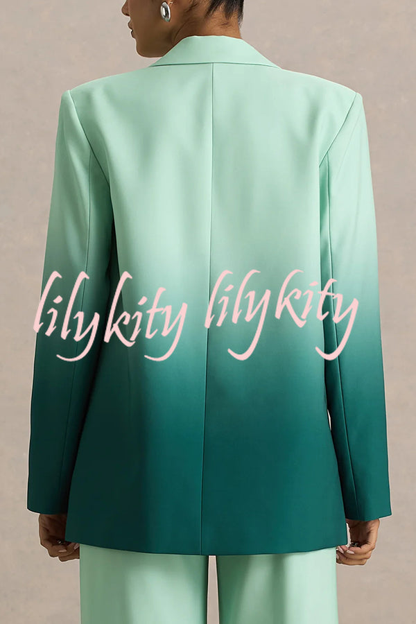 Enya Ombre Print Single Button Long Sleeve Lapel Loose Blazer