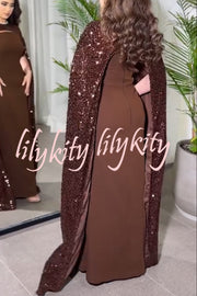 Formal Party Sequin Shawl Slip Maxi Dress