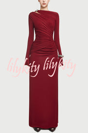 Stylish Long-sleeved Slim-fit Pleated Elegant Maxi Dress