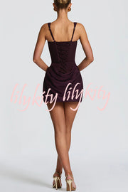 Cornelia Square Neck Back Lace-up Satin Drape Hem Mini Dress