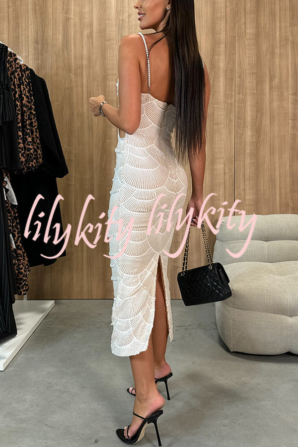 Own It Pearl Sequin Embellished Sexy Backless Cutout Strap Maxi Dress