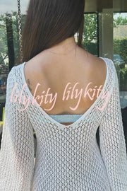 V Neck Button Down Knitted Cutout Long Sleeved Cover Up