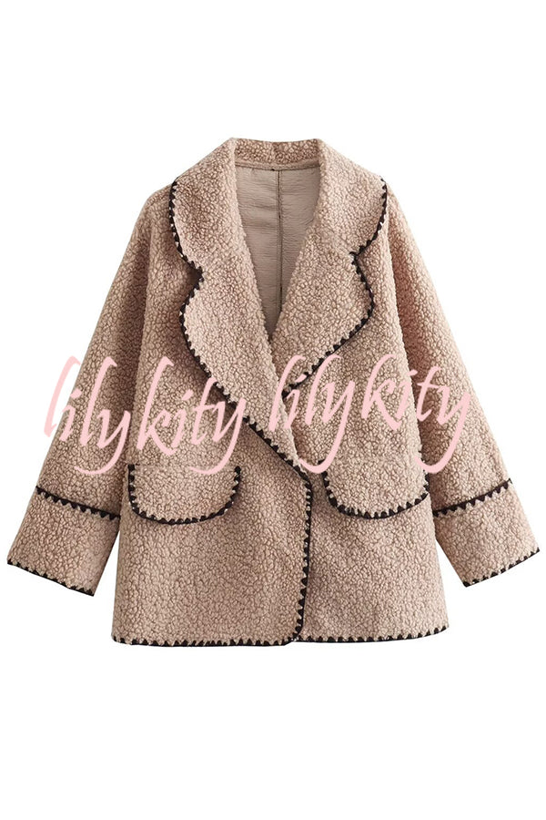 Lamb Wool Casual Lapel Loose Pocket Coat