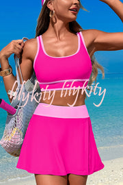 Fashion Contrast Color Stretch Sports Two-piece Bikini Swimsuit