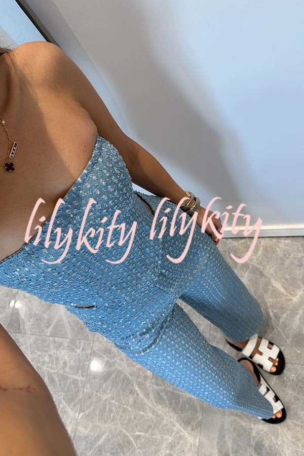Fashionable Look Denim Sequin Textured Tube Top