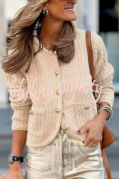 Solid Color V-neck Long-sleeved Loose Pocket Knit Cardigan