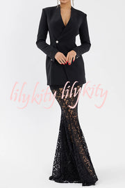 Poetic Muse Stand V-neck Rhinestone Button Up Long Sleeve Blazer