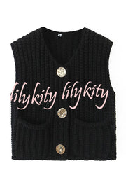 Solid Color Sleeveless Pocket Knitted Vest