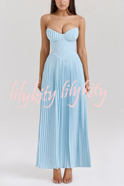 Romantic and Elegant Pleated Strapless Maxi Dress