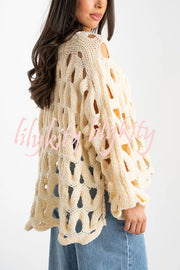 Solid Color Casual Hollow Long-sleeved Holiday Knitted Sweater