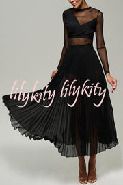 Modern Day Chiffon Pleated High Rise A-line Midi Skirt