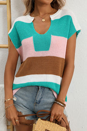 Fashionable Contrasting Color Casual Short-sleeved Loose Sweater