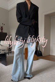 Solid Color Lace Panel Long Sleeve Button Elegant Blazer