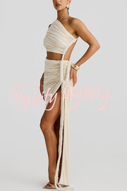 Juliana Rope Detail Ruched One Shoulder Cutout Stretch Maxi Dress