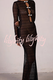Sexy Backless Long-sleeved Knitted Slim-fit Maxi Dress